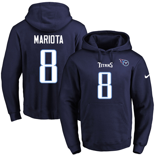 Nike Titans #8 Marcus Mariota Navy Blue Name & Number Pullover NFL Hoodie